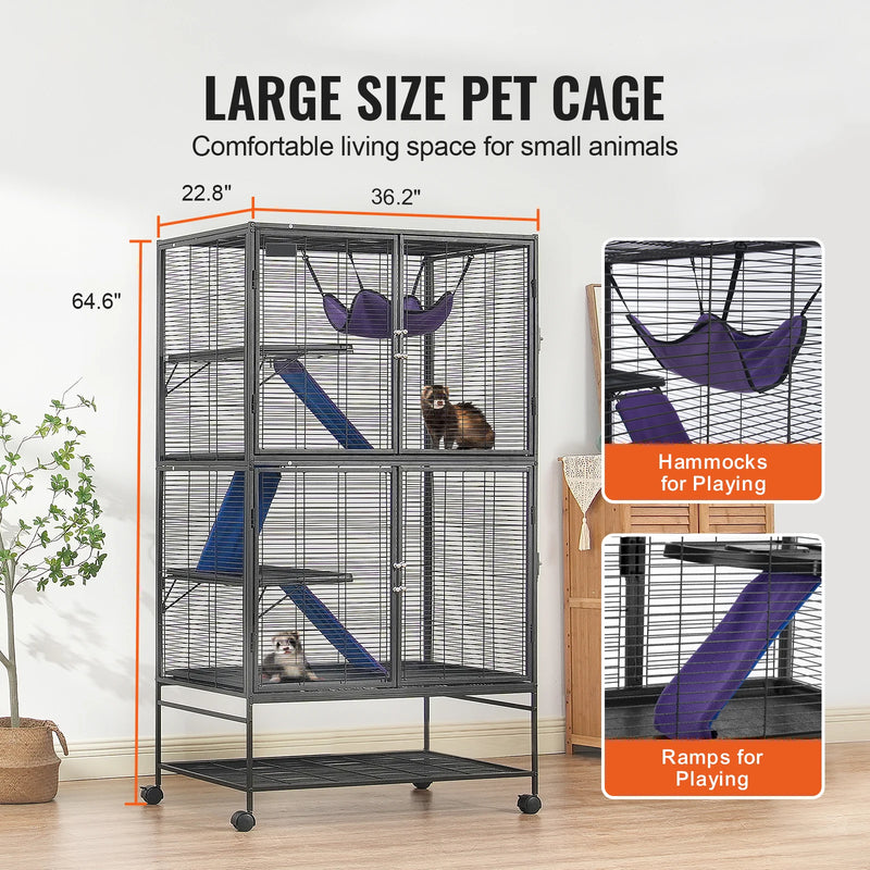 SucceBuy Large Ferret Cage Rolling Metal 4-Tier Small Animal Cage