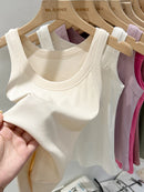 Zjaiss Women Ribbed Tank Top Solid Round Neck Stretchy Camisole