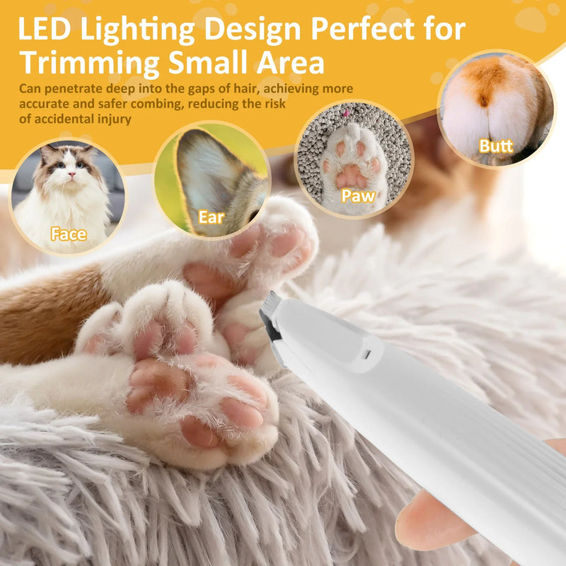 Dog Paw Trimmer With LED Light Waterproof Cordless Pet Grooming Tool