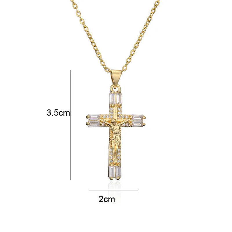 Zircon Cross Necklace Stainless Steel Pendant Shiny Hip Hop Jewelry