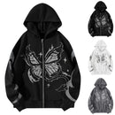 Y2k Women's Oversized Hoodie Black Zip Up Butterfly Print Loose