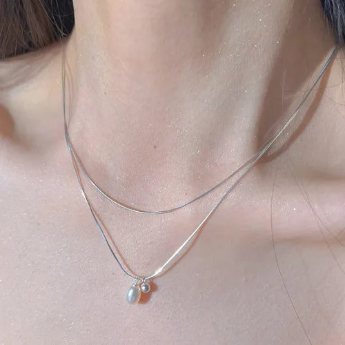 Women's Pearl Necklace Gold Beads Double Layer Chain Choker
