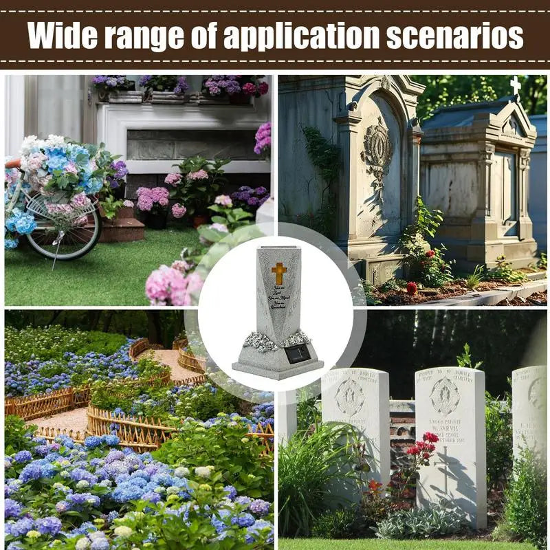 Cemetery Grave Flower Vase Solar LED Hand Painted Resin Planter Ornament