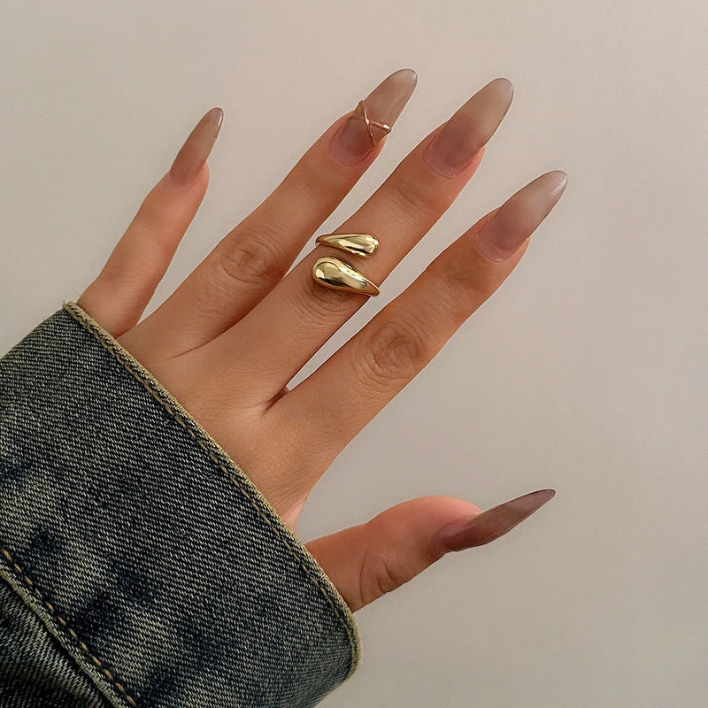 Stainless Steel Double Ball Beads Rings Open Gold Geometric Jewelry