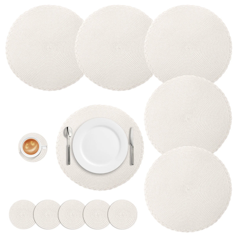 Set Of 12 Round Braided Table Mats Non Slip Heat Resistant Pads