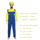 4pcs Luigi Cosplay Costume Super Bros Jumpsuit Anime Outfit