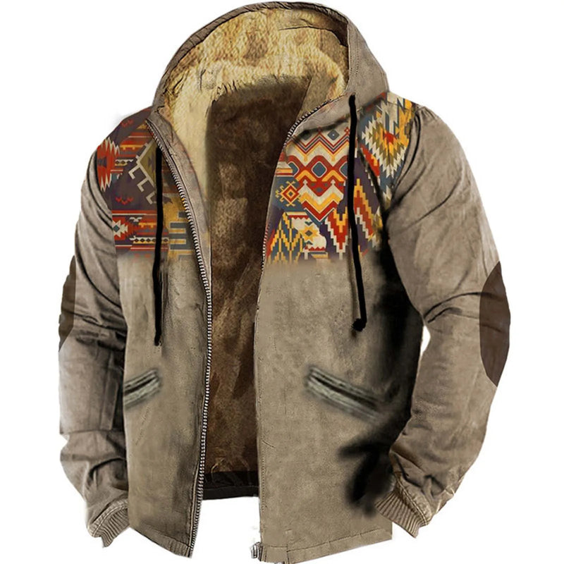 Winter Men’s Hooded Zipper Hoodie Jacket Vintage Lamb Wool Fleece Lined