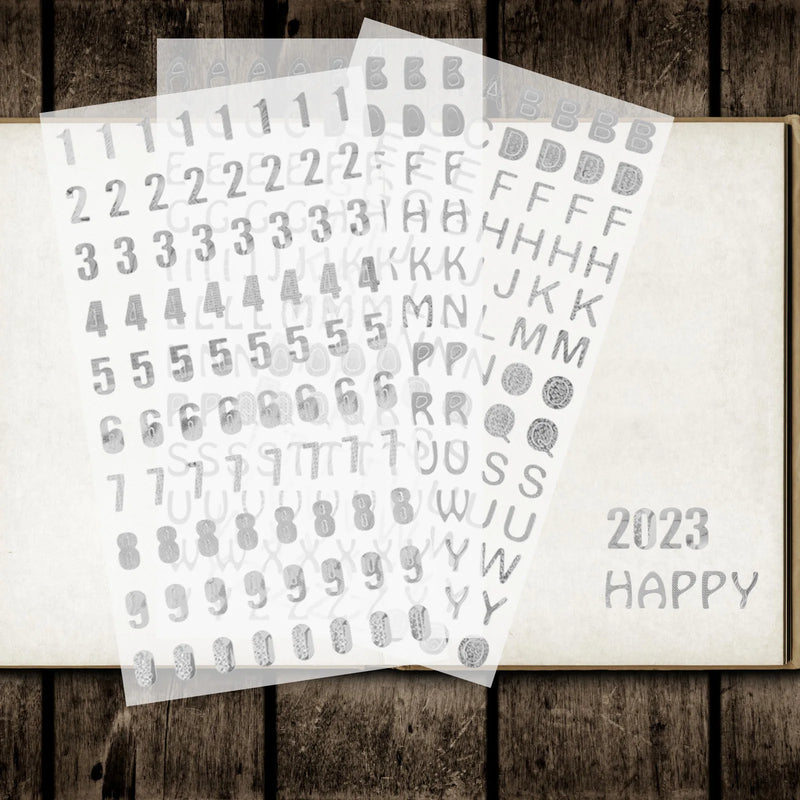 Hot Stamping Letter Stickers 6 Sheets Heart Number Color Vinyl