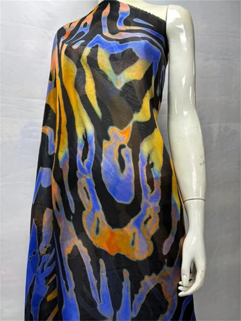 Silk Chiffon Fabric Soft Printed Tulle Lace For Sewing Dresses 3.5 Meters