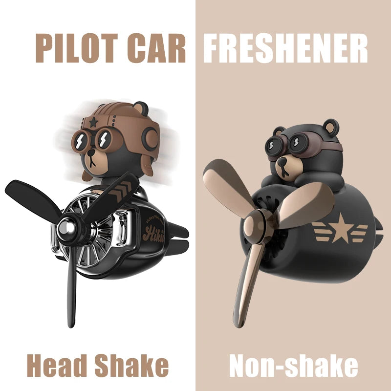 Rotating Airplane Pilot Bear Car Air Freshener Vent Clip Diffuser