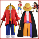 Luffy Cosplay Costume Monkey D Red Top Pants Hat For Adults Kids