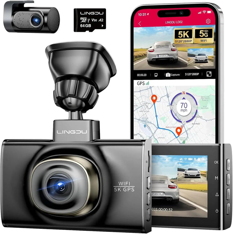 LD02 5K Dash Cam Front Rear Dual Lens 170° WDR Night Vision
