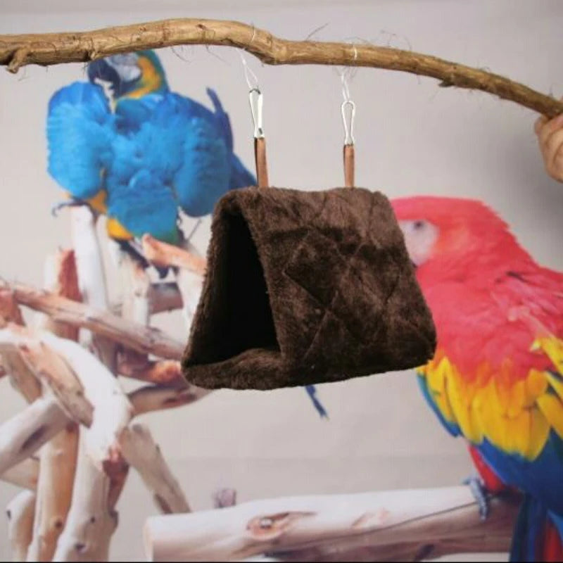 Soft Plush Bird Hammock Parrot Nest Hut Tent Hanging Bed