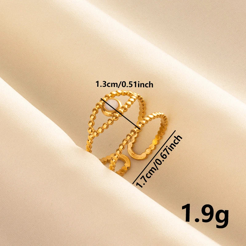 Bohemian Adjustable Stainless Steel Ring White Enamel Gold Color