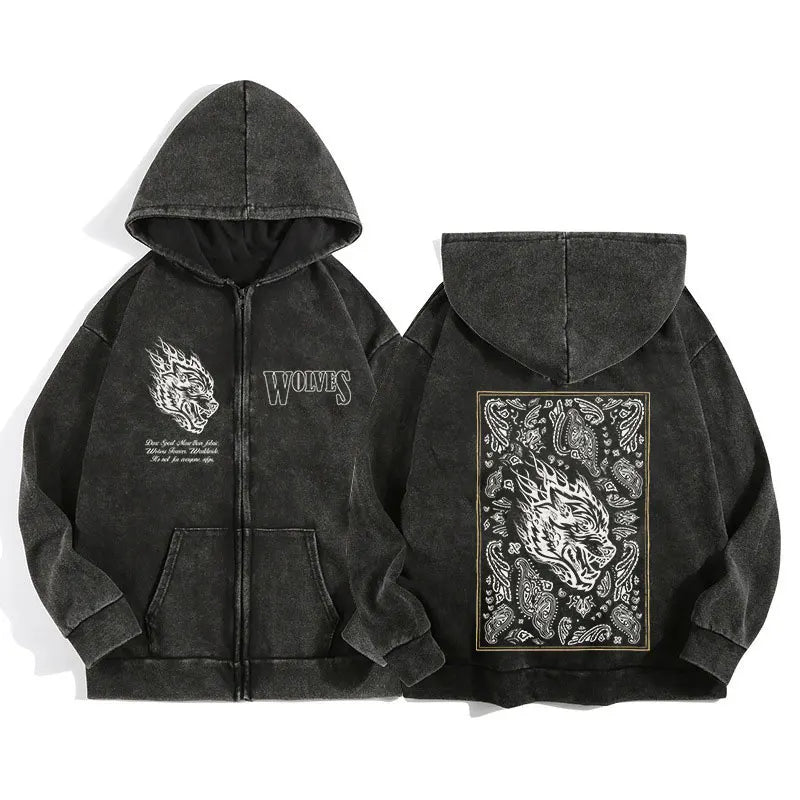Darc Wolves Cotton Zip Up Hoodies For Men And Women Casual Jacket