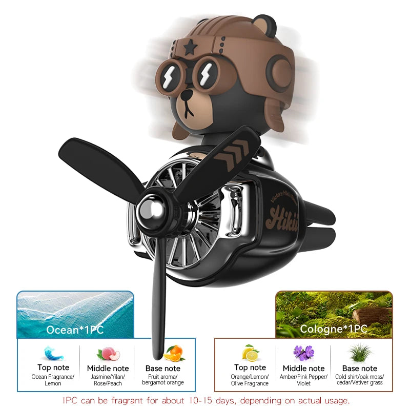 Rotating Airplane Pilot Bear Car Air Freshener Vent Clip Diffuser