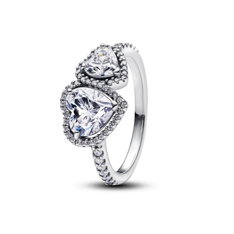 Disney Pink Bow Heart Ring Sparkling Double Heart Design For Women
