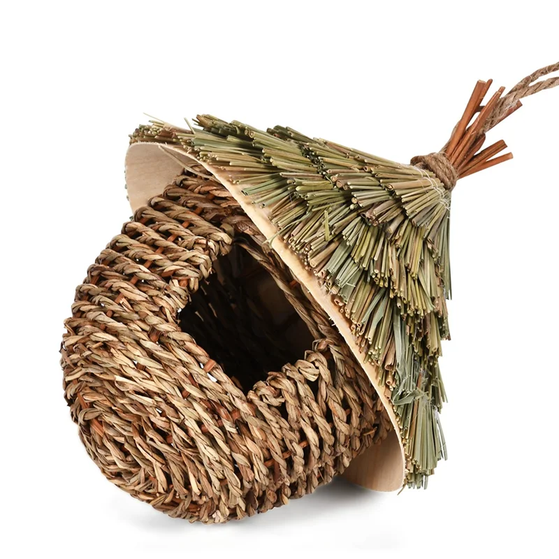 A96K Hanging Bird Nest Straw Grass Outdoor Hummingbird House