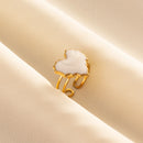 Bohemian Adjustable Stainless Steel Ring White Enamel Gold Color