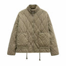 ZW Women's Cotton Jacket Vintage Quilted Coat High Collar Large Pockets