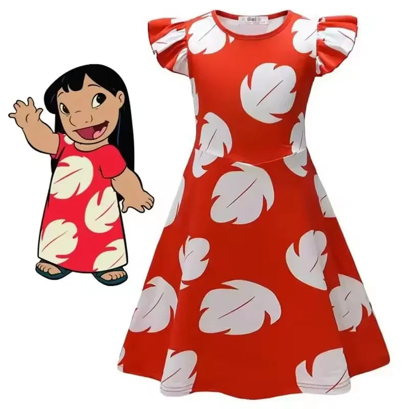 Hawaiian Lilo Leaf Dress Short Sleeve Knee Length Summer Costume