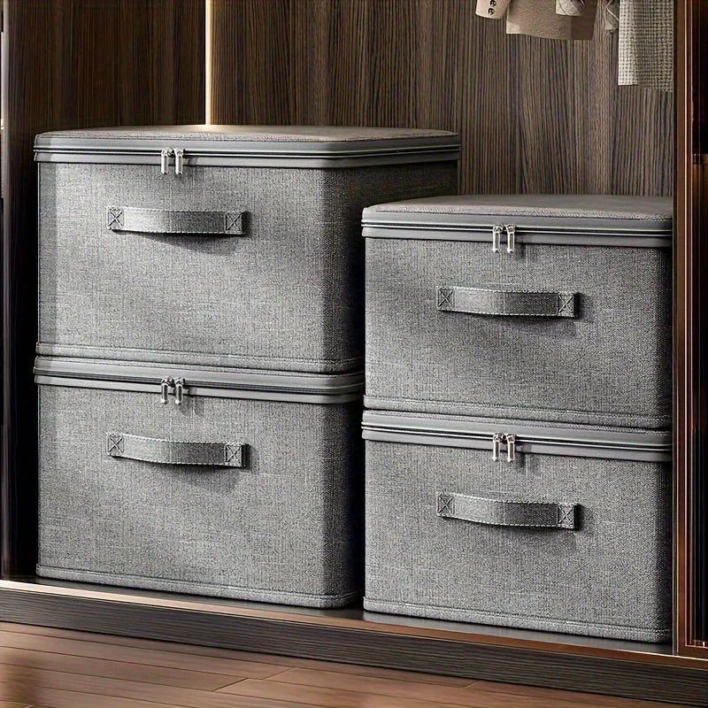 Extra Large Stackable Canvas Storage Box With Lid For Organization