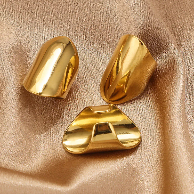 Gold Texture Stainless Steel Adjustable Geometric Rings For Women