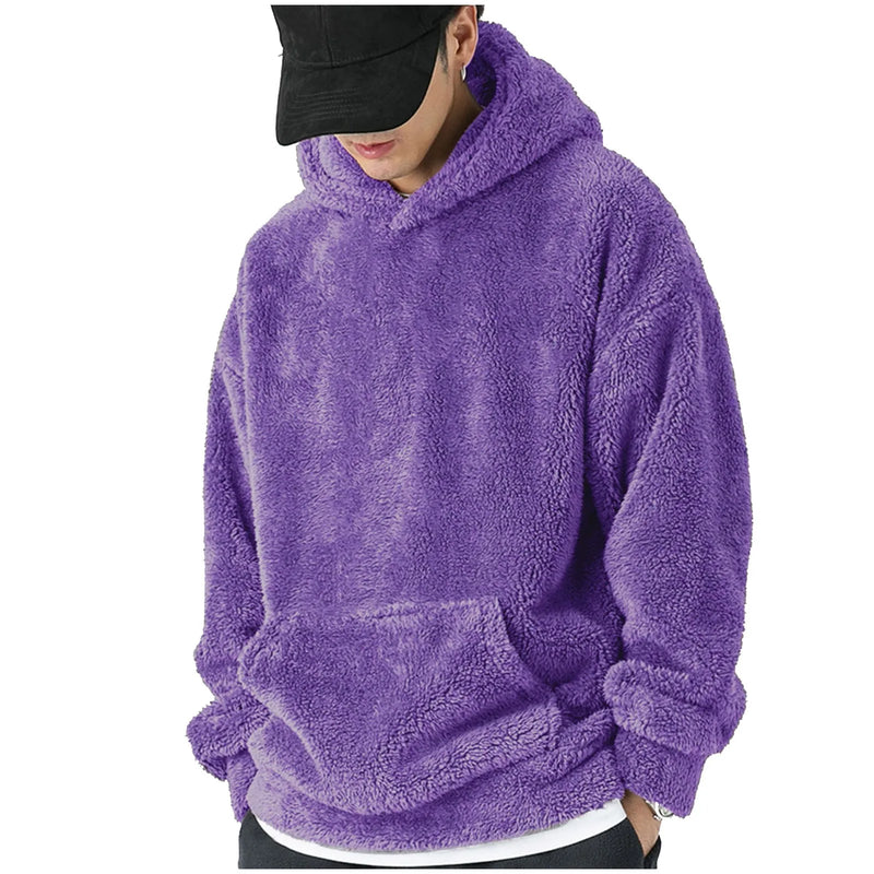 Men's Long Sleeve Crewneck Sweatshirt Thick Warm Coral Fleece