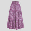 Boho Floral Maxi Skirt Elastic Waist Pleated Flowy Long Skirt