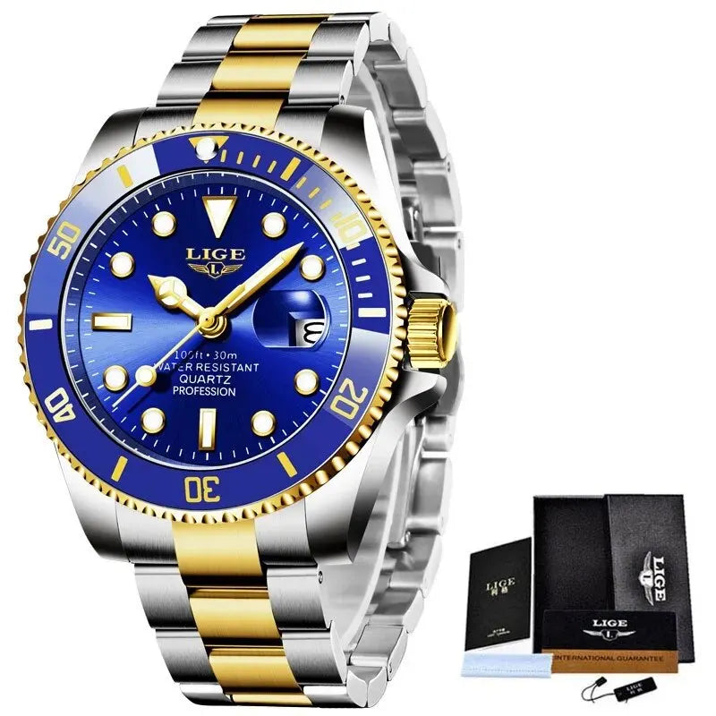 LIGE Men's Quartz Wristwatch Waterproof Sport Diver Date Clock