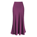 Women's High Waist Satin Skirt A-Line Glossy Solid Color