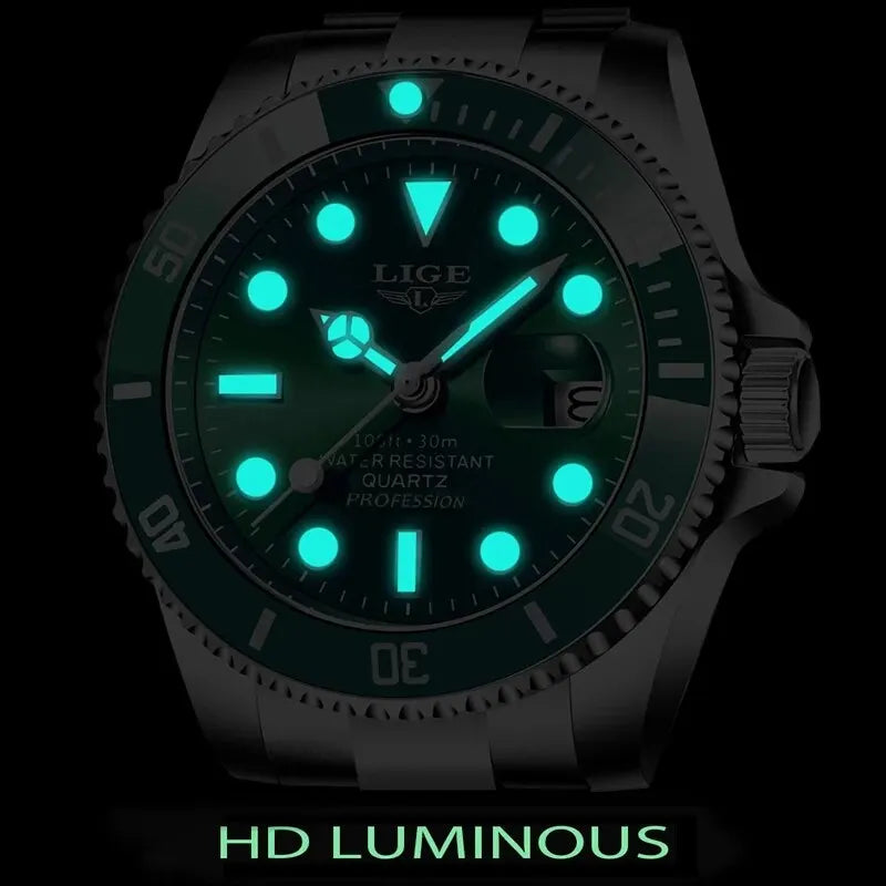 LIGE Men's Quartz Wristwatch Waterproof Sport Diver Date Clock
