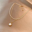Women's Pearl Necklace Gold Beads Double Layer Chain Choker