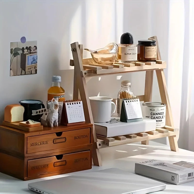 Wooden Desktop Organizer Shelf Trapezoidal Desk Storage Rack For Office