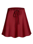 Satin Mini Skirt Women High Waist Drawstring A Line Summer Silk