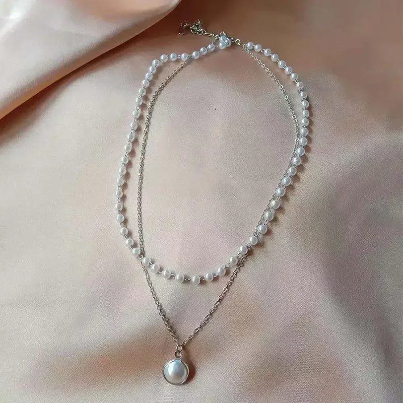 Women's Pearl Necklace Gold Beads Double Layer Chain Choker
