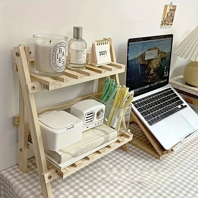 Wooden Desktop Organizer Shelf Trapezoidal Desk Storage Rack For Office