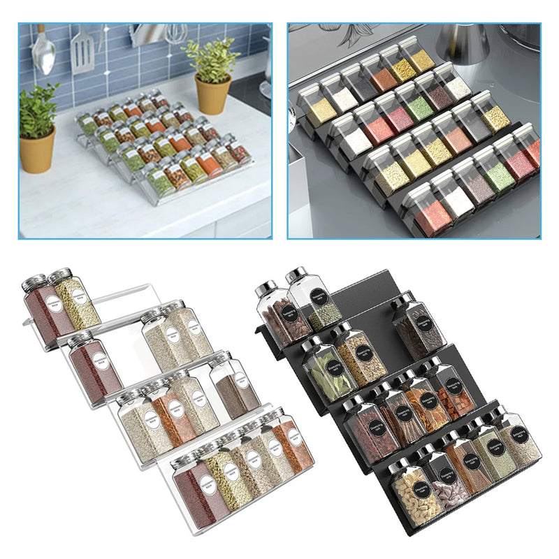 4 Layers Adjustable Acrylic Spice Drawer Organizer Rack Tray Expandable