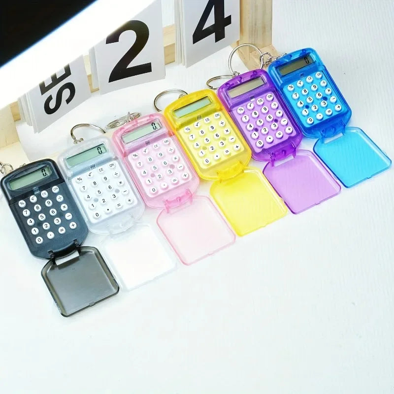 Mini Transparent Calculator Portable Flip Keychain Compact For Students