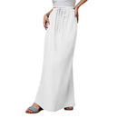 Women Linen Maxi Skirt Summer Cotton Elastic Waist Boho Beach Skirt