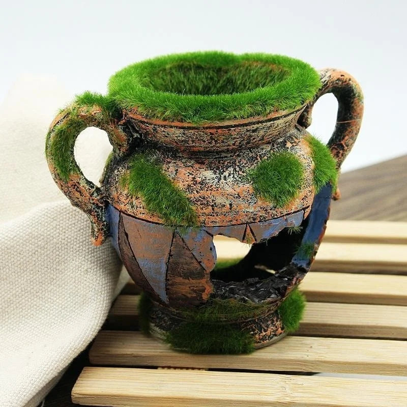 Resin Aquarium Vase With Moss Decoration For Fish And Shrimp Tanks