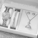 Women's Fashion Diamond Quartz Watch Jewelry Set Gold Steel Band