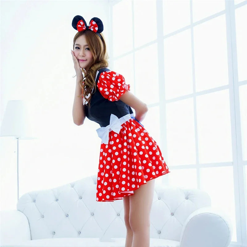 Minnie Mouse Dress Costume Women Summer Cartoon Outfit With Headband Set