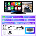 10 Inch 4K Dash Cam Car DVR Dual Lens Wireless Carplay GPS