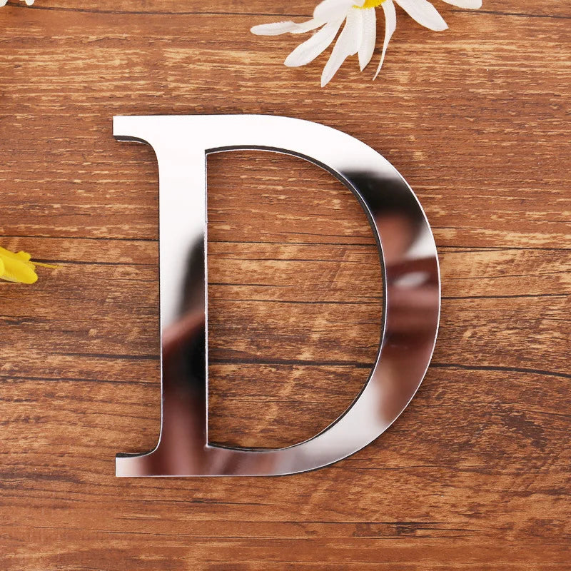 Silver Letter 3D Mirror Wall Sticker Alphabet For Birthday Wedding Decor