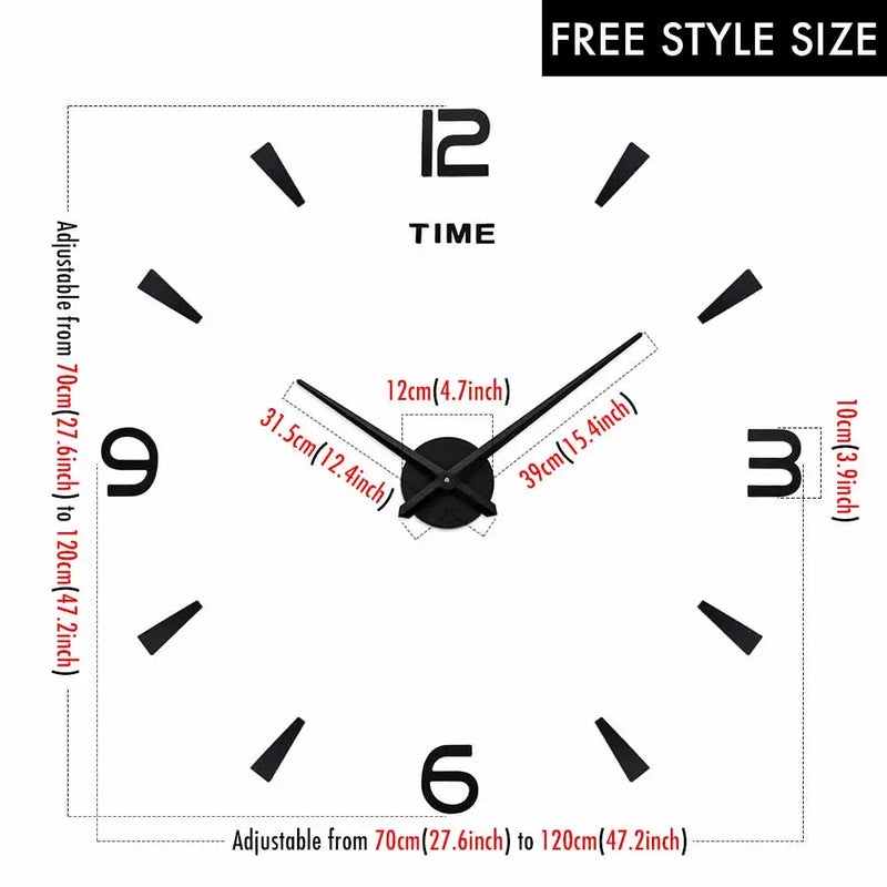 MCDFL Giant Wall Clock 3D Mirror Sticker Nordic Modern Large Timepiece