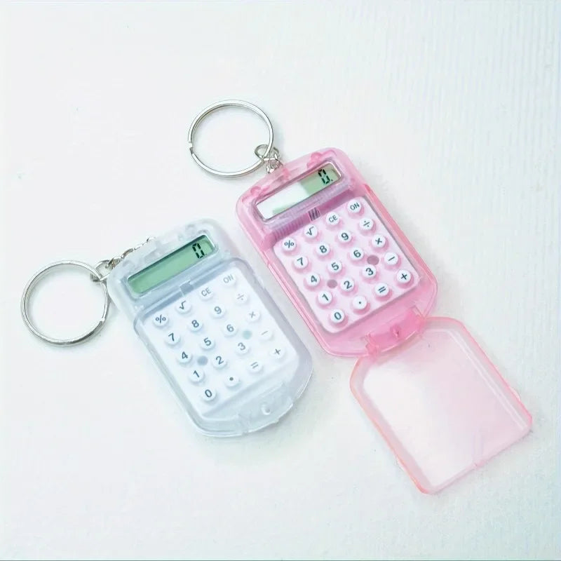 Mini Transparent Calculator Portable Flip Keychain Compact For Students