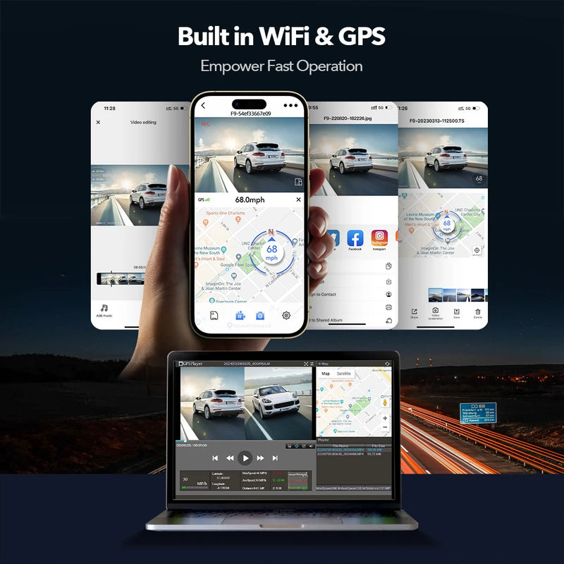 REDTIGER F9 4K Dash Cam Front Rear WiFi GPS Night Vision