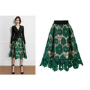 Women Lace Skirt Vintage Floral High Waist Long Double Layer Skirt