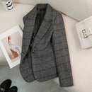 Women Woolen Jackets Plaid Vintage Thick Long Sleeve Winter Coats
